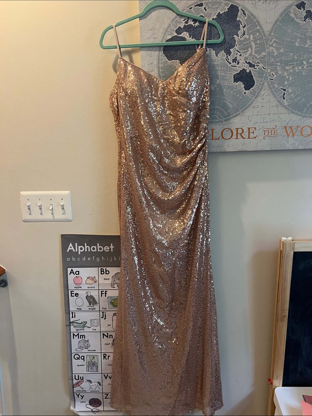 Gold Sequin Slip Dress with Draped Front